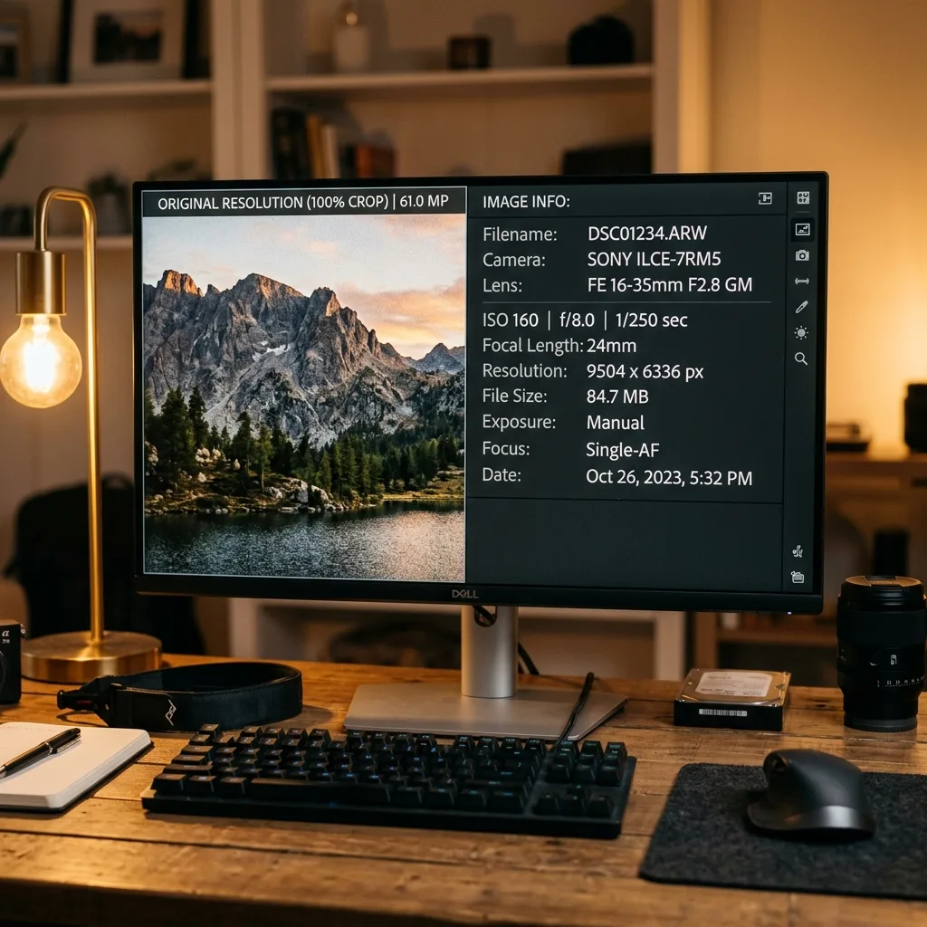 Original photo resolution and metadata verification on EventPixel