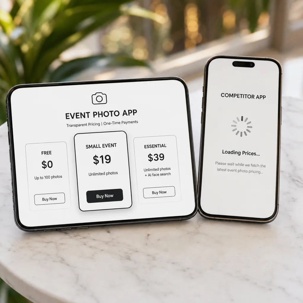 EventPixel transparent pricing page versus competitor loading prices interface
