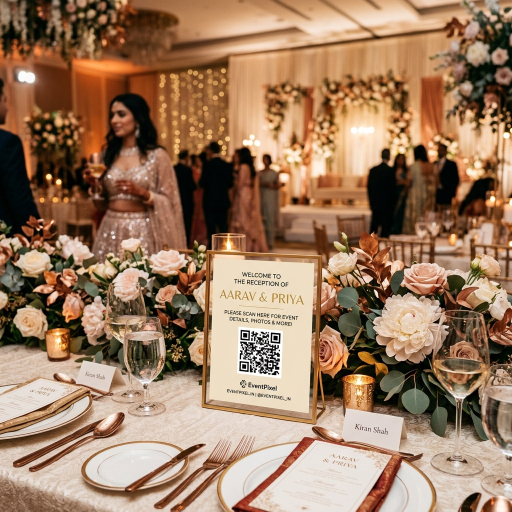 Large multi-day Indian celebration canopy showing how a wedding qr code photo system manages massive guest counts