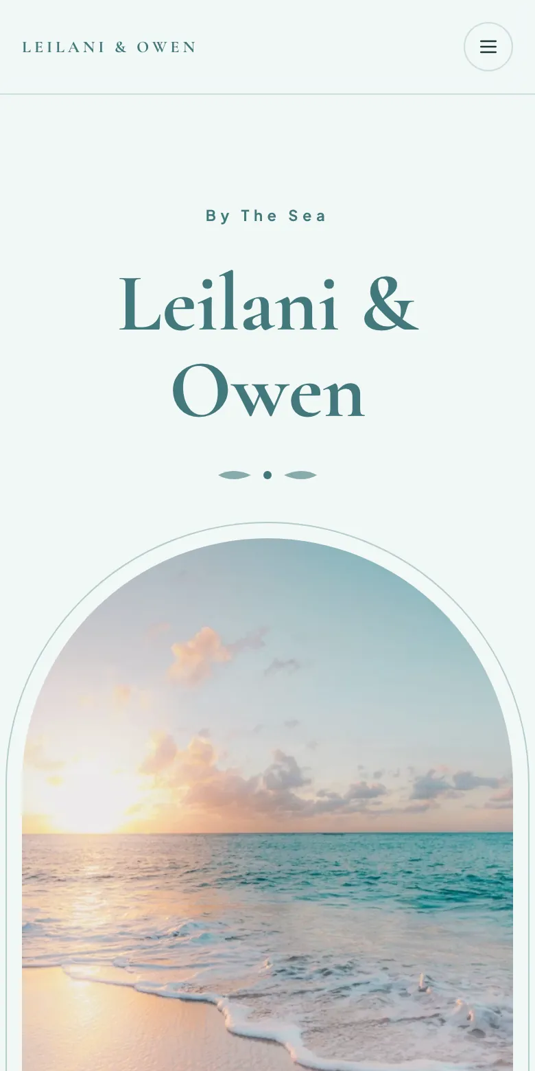 Cove wedding website template on a phone