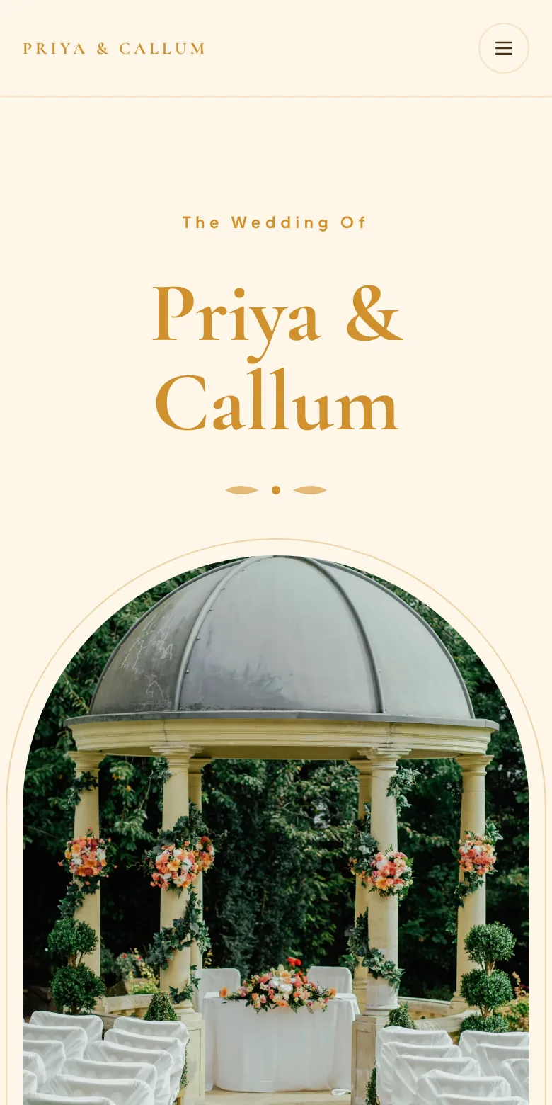 Marigold wedding website template on a phone