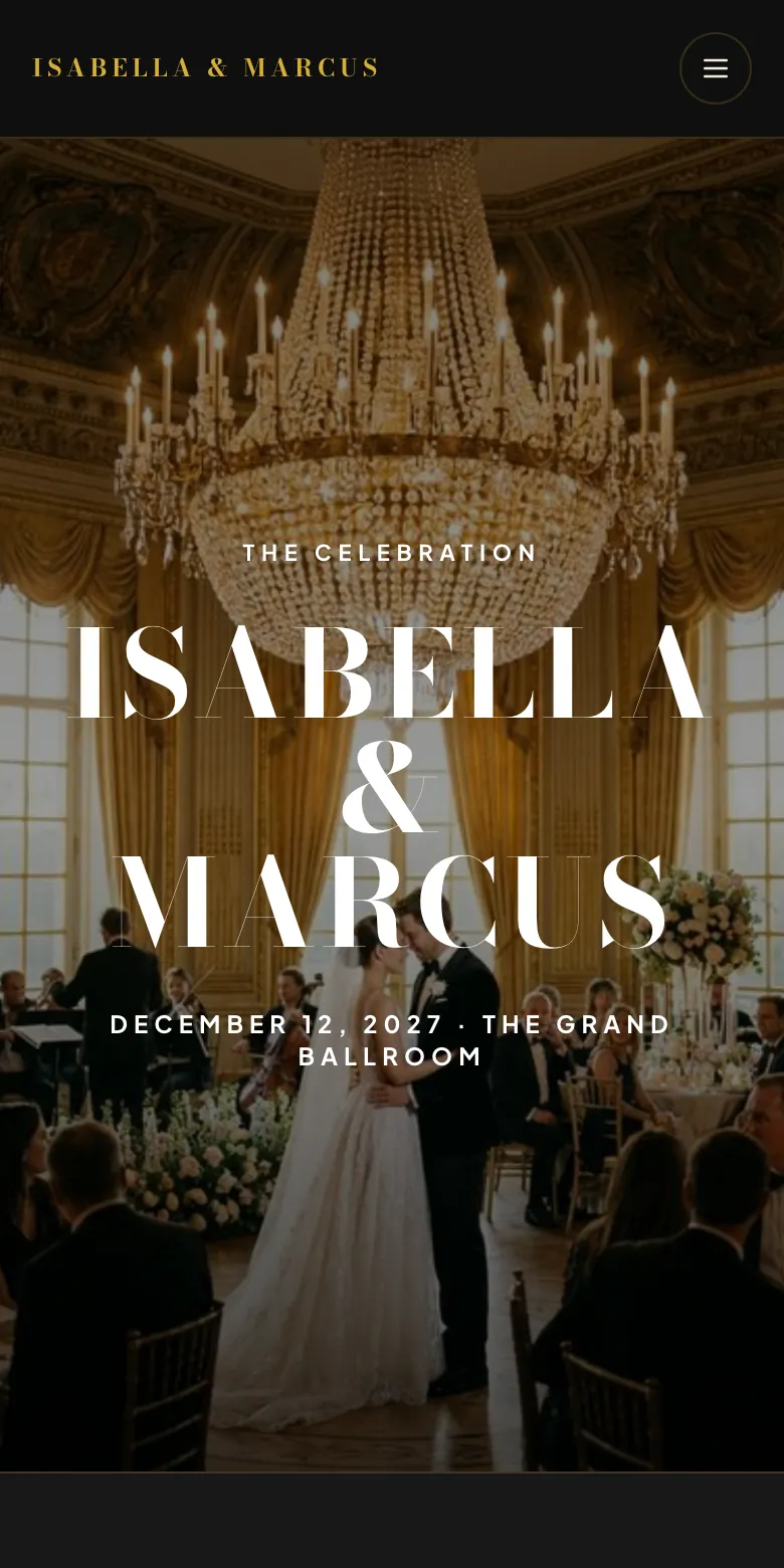 Velvet wedding website template on a phone
